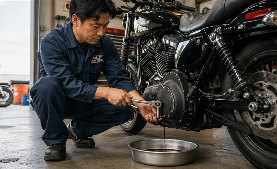 ドレンボルトの取り外しと旧オイルの排出